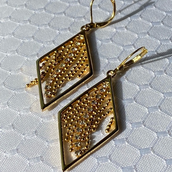 Joan Rivers Vintage Geometry Rhinestone Fringe Leverback Earrings - Picture 6 of 15